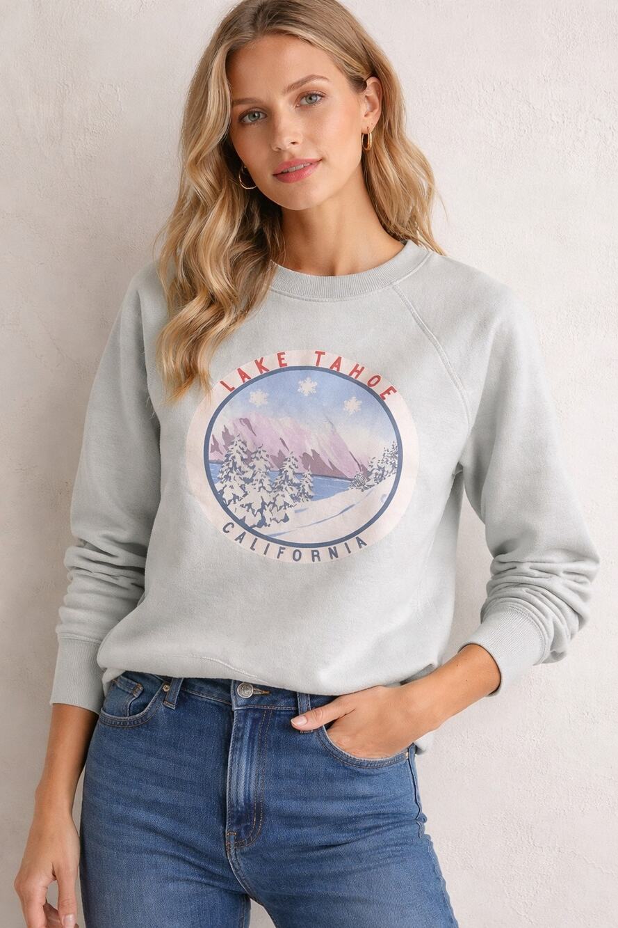 J.Crew Lake Tahoe Graphic Fleece Pullover Sweatshirt Size Small